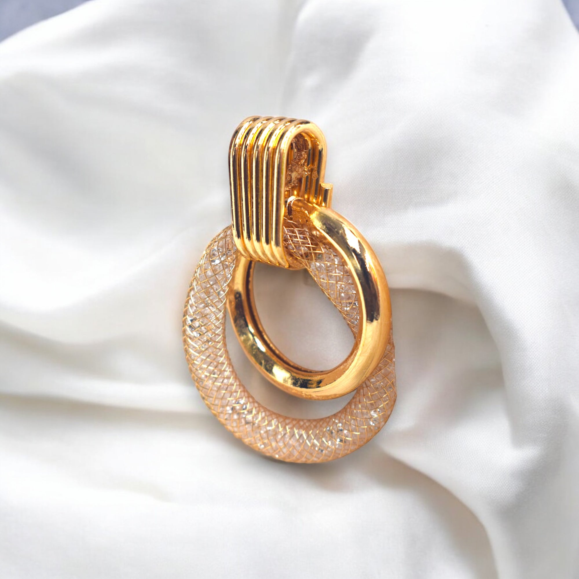 14K gold color plated Single hoop earrings with sparkling zirconia diamonds in a sleek, modern design