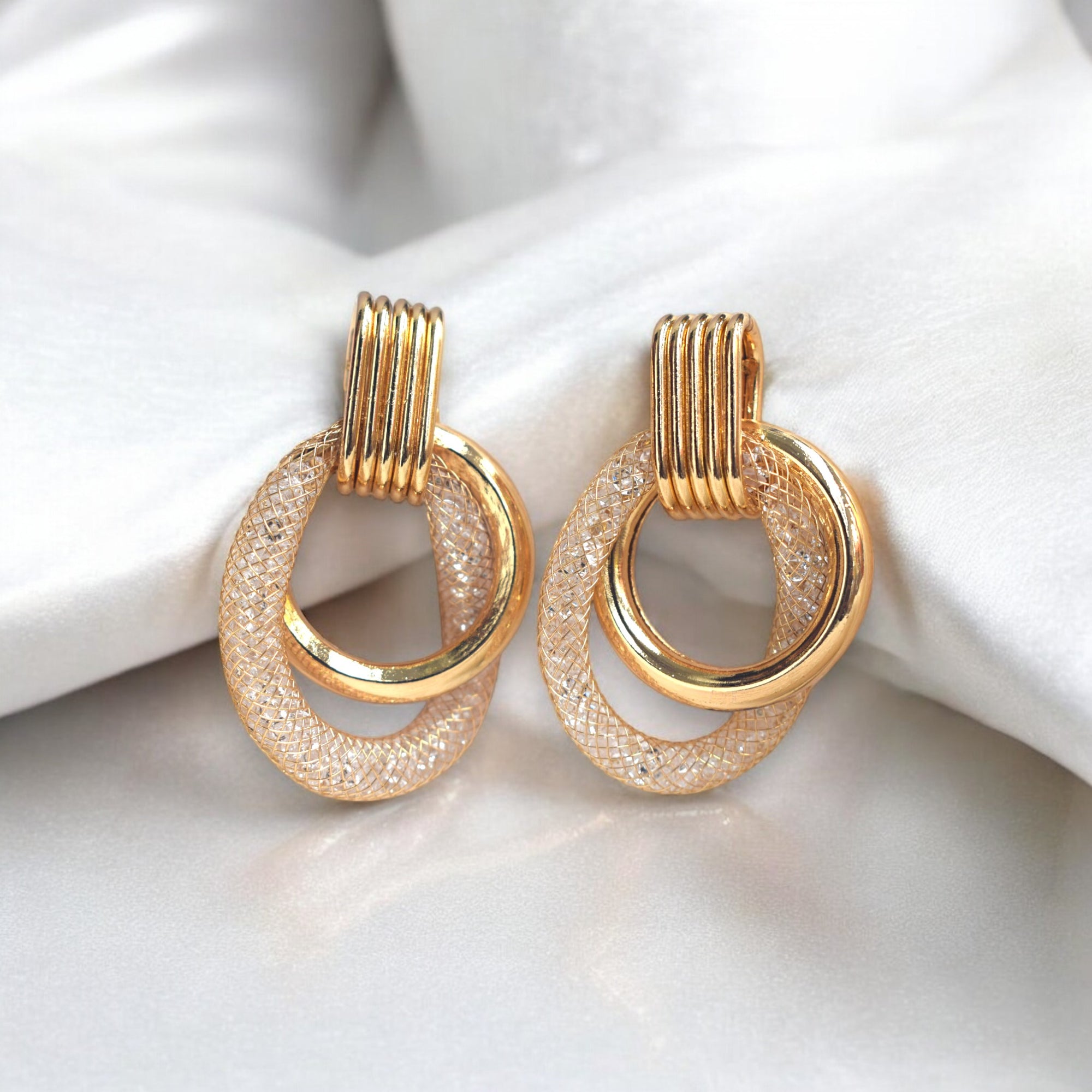 14K gold color plated  hoop earrings with sparkling zirconia diamonds in a sleek, modern design