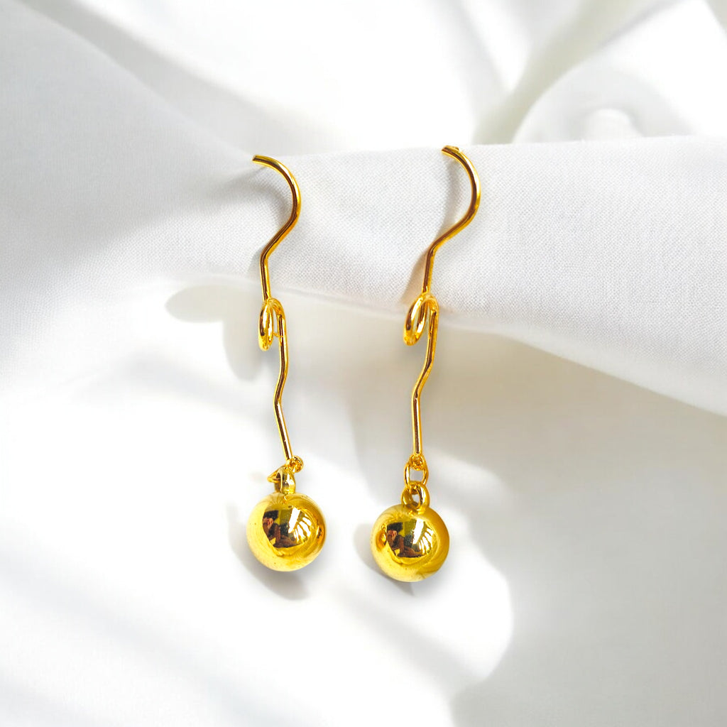Gold-plated dangle earrings with a minimalist orb design Korean